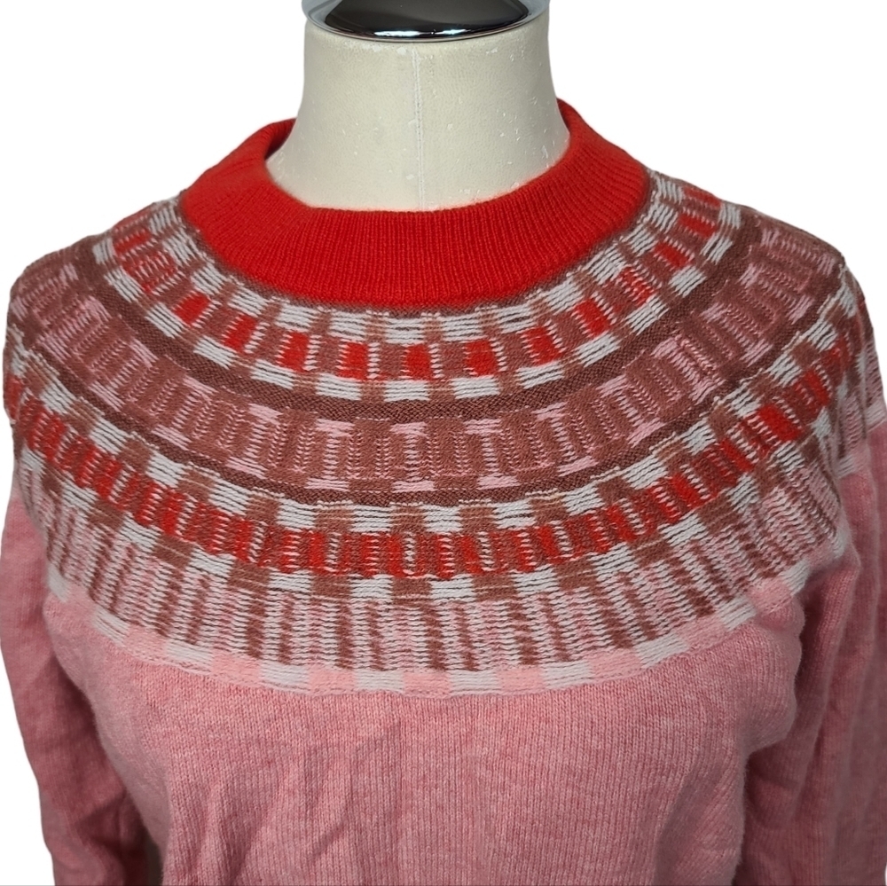 Madewell Mayer Fair Isle Merino Wool Blend Pink Sweater S - Picture 3 of 8